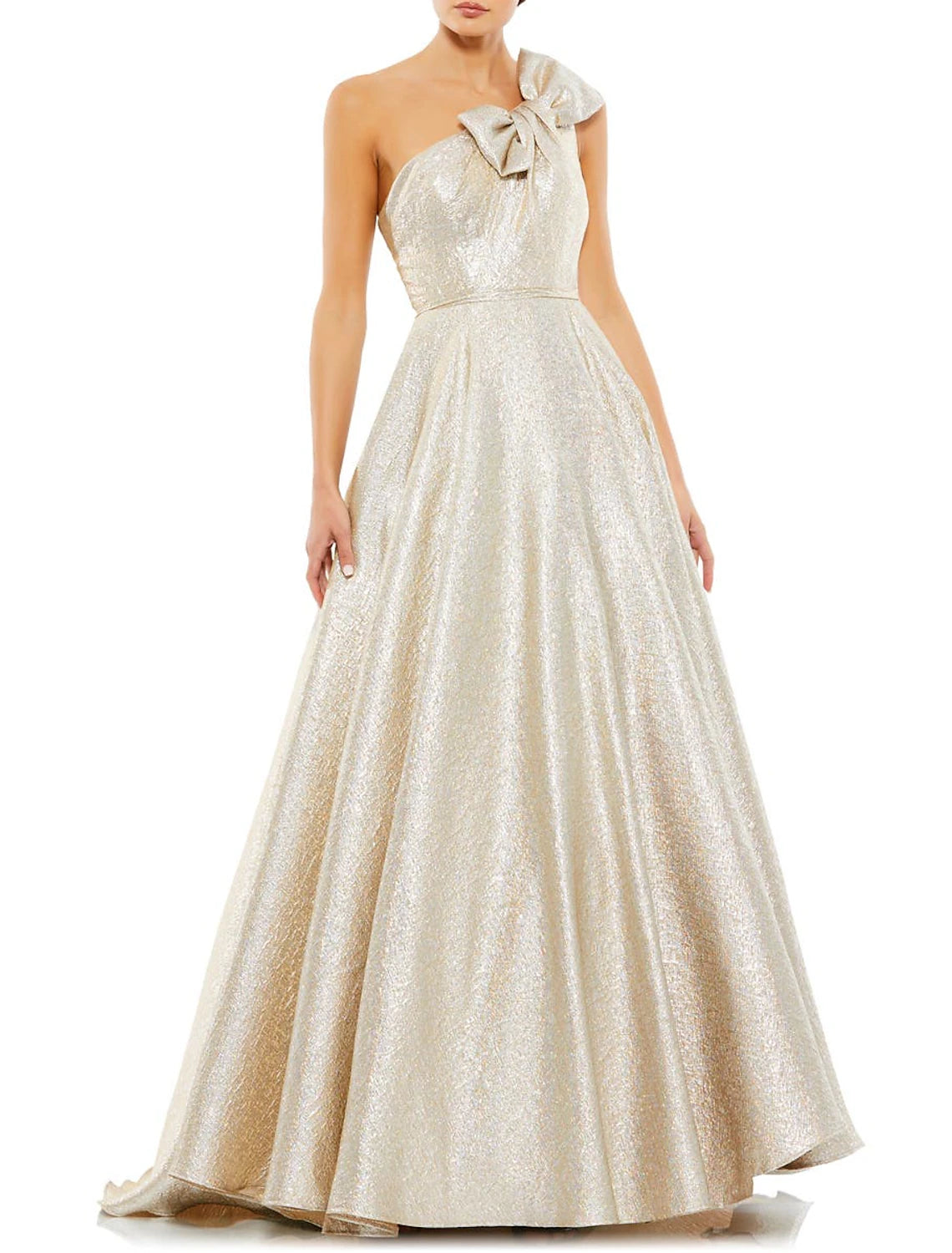 Wholesale A-Line Prom Dresses Sparkle Dress Wedding Floor Length Sleeveless One Shoulder Pocket Satin with Bow(s)